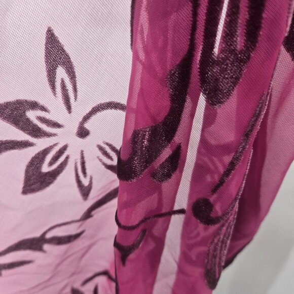 INC Burgundy Wine Sheer Velvet Floral Burnout Whimsigoth Tassel Scarf One Size - Picture 6 of 12